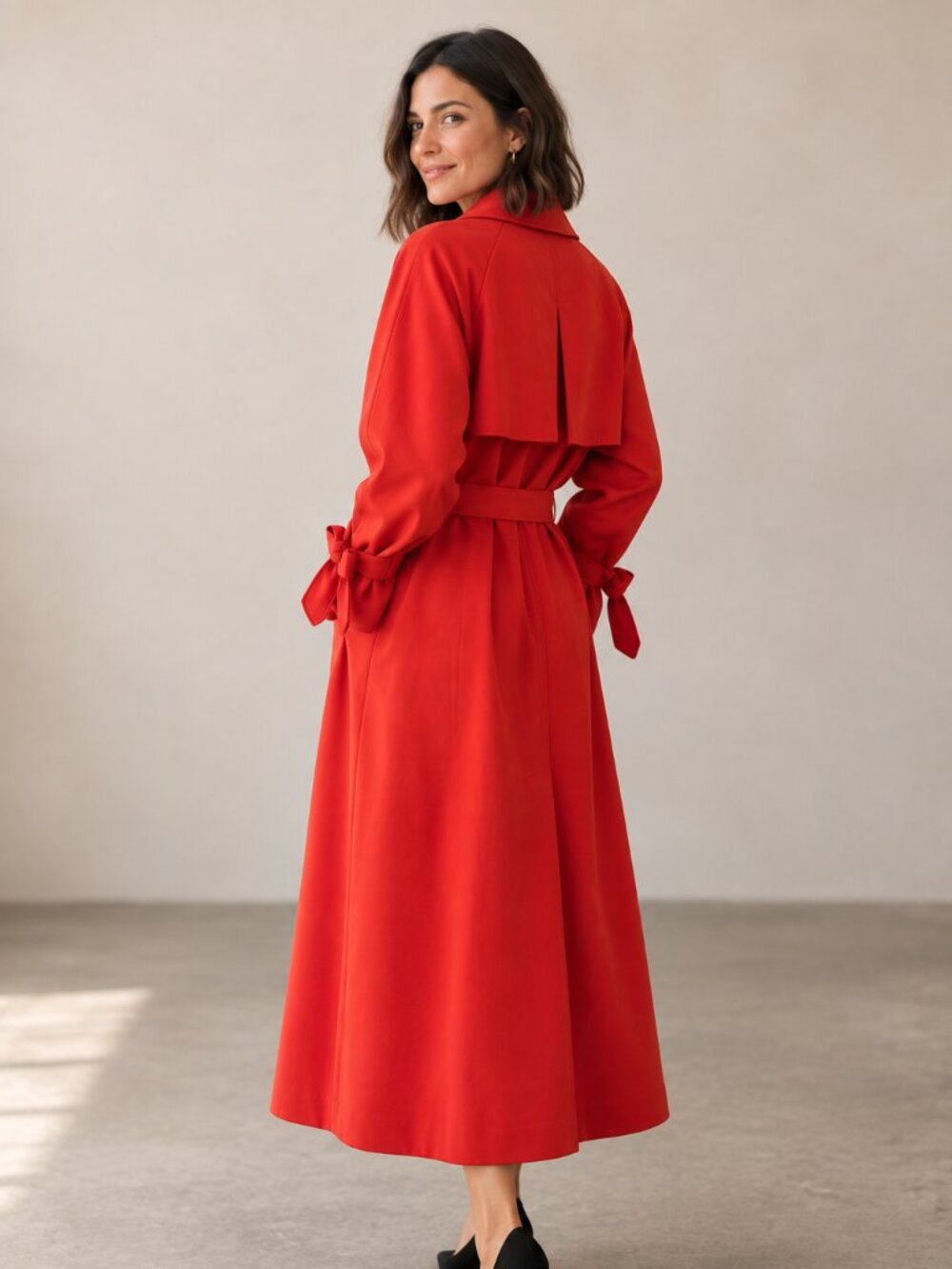 H&M Red Belted Long Trench Coat Size M